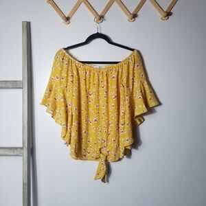 NWOT VINE & LOVE WOMEN'S YELLOW FLORAL OFF SHOULDER BLOUSE SIZE MEDIUM